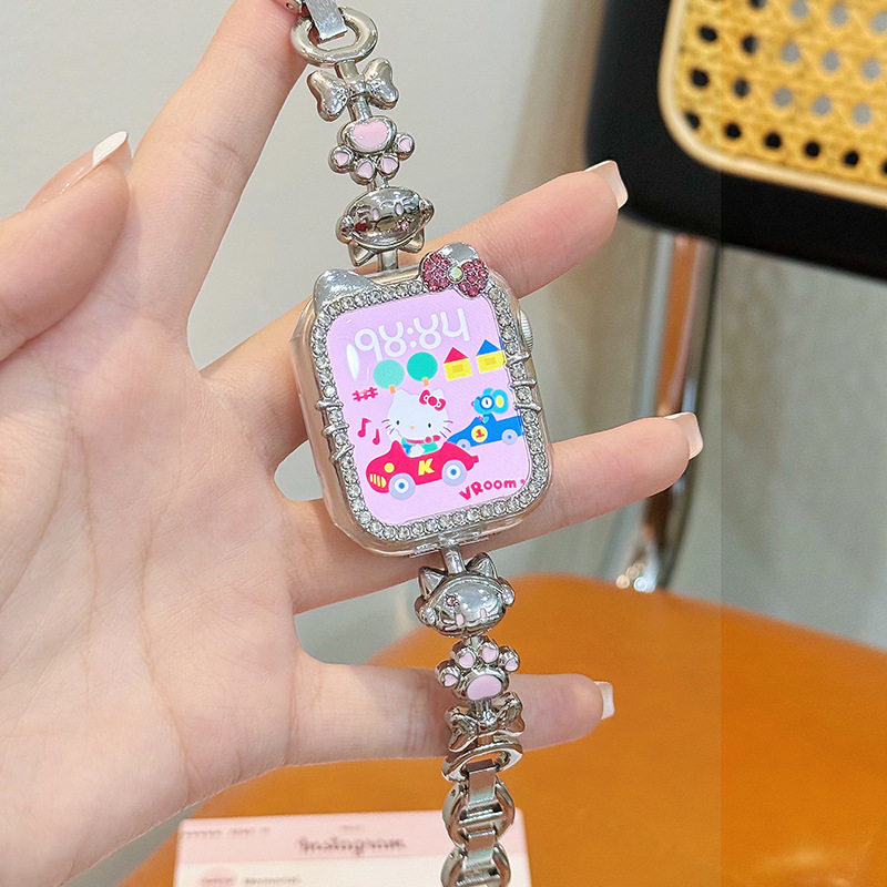 适用AppleWatch闪钻蝴蝶结kitty猫保护壳S11苹果手表保护壳s10镶钻S8边框壳女生iwatch9/8/6/7/SE全包42/46mm,智能设备,智能手表/手环保护壳,淘宝优惠券,粉丝福利购,淘宝优惠卷