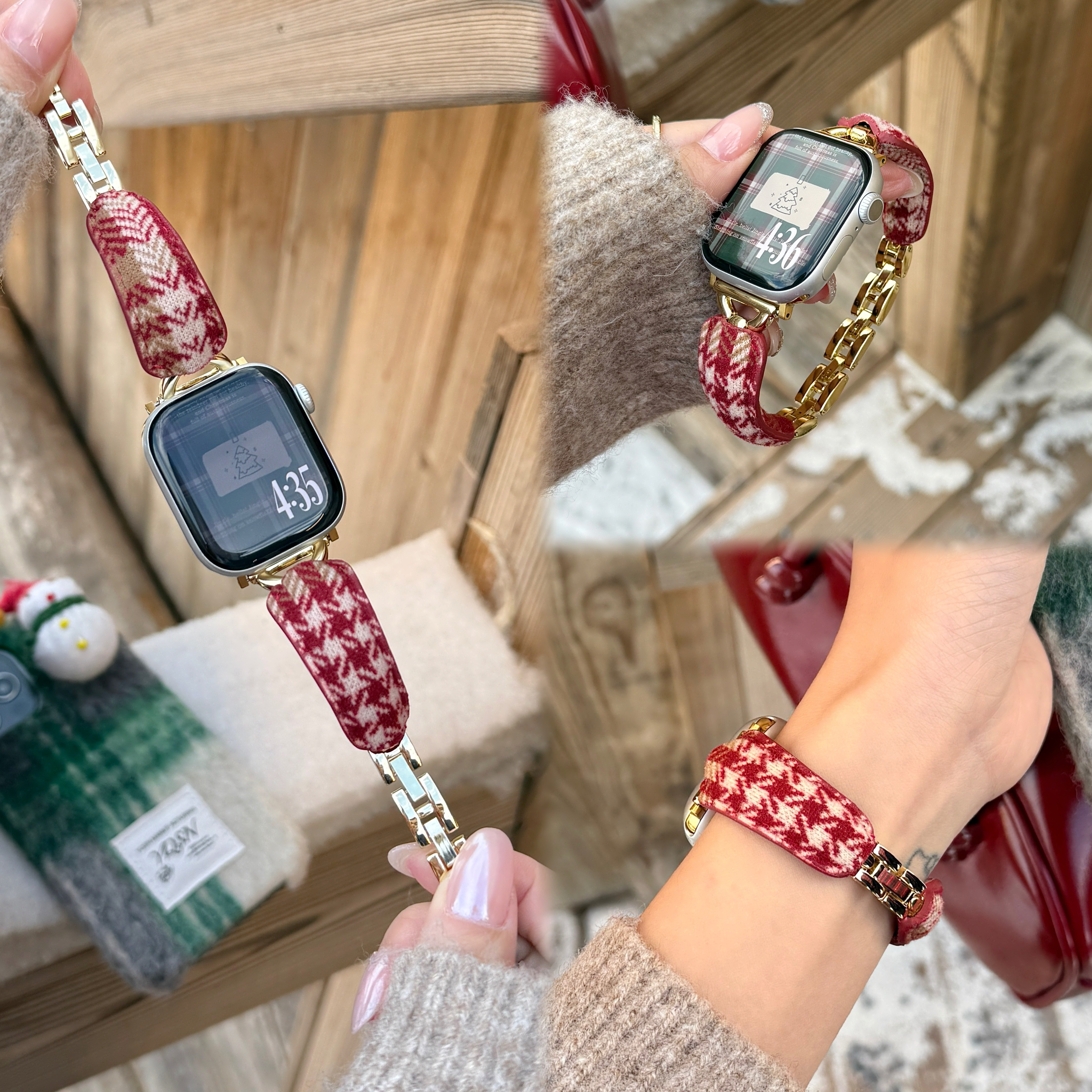 适用苹果手表S11中古手镯款毛呢表带iWatch9/8不锈钢表带AppleWatchS10金属7高级感百搭气质秋冬女SE皮质表带,智能设备,智能手表手环表带/腕带,淘宝优惠券,粉丝福利购,淘宝优惠卷