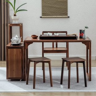 禅意胡桃木茶桌几 书法桌茶台茶室泡茶茶艺桌现代阳台椅家用新中式