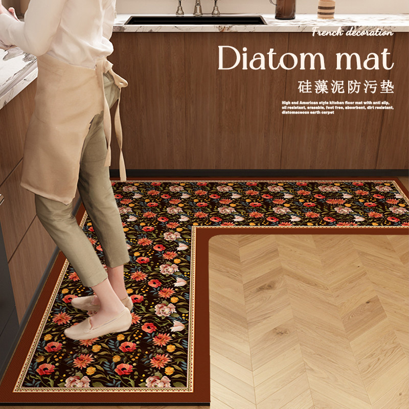 美式厨房7字型地垫2025新款厨房防滑防油可擦免洗硅藻泥吸水专用