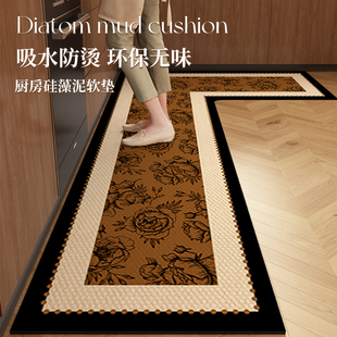 厨房中古风地垫硅藻泥厨房专用l型地垫2025新款耐脏免洗防油防水