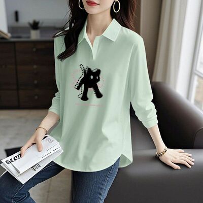 纯棉印花长袖t恤女春秋款打底衫