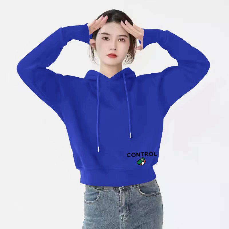 加绒加厚休闲连帽卫衣女秋冬款时尚潮流百搭显瘦高腰短款长袖上衣