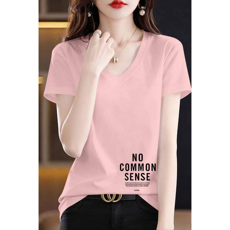 洋气纯棉短袖t恤女夏季爆款通勤百搭简约ins印花宽松体恤衫女上衣