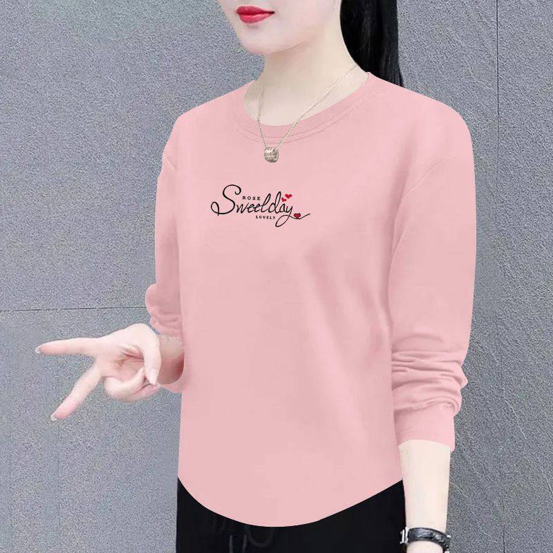 春秋季纯棉印花长袖t恤女时尚宽松显瘦百搭设计感上衣女士打底衫