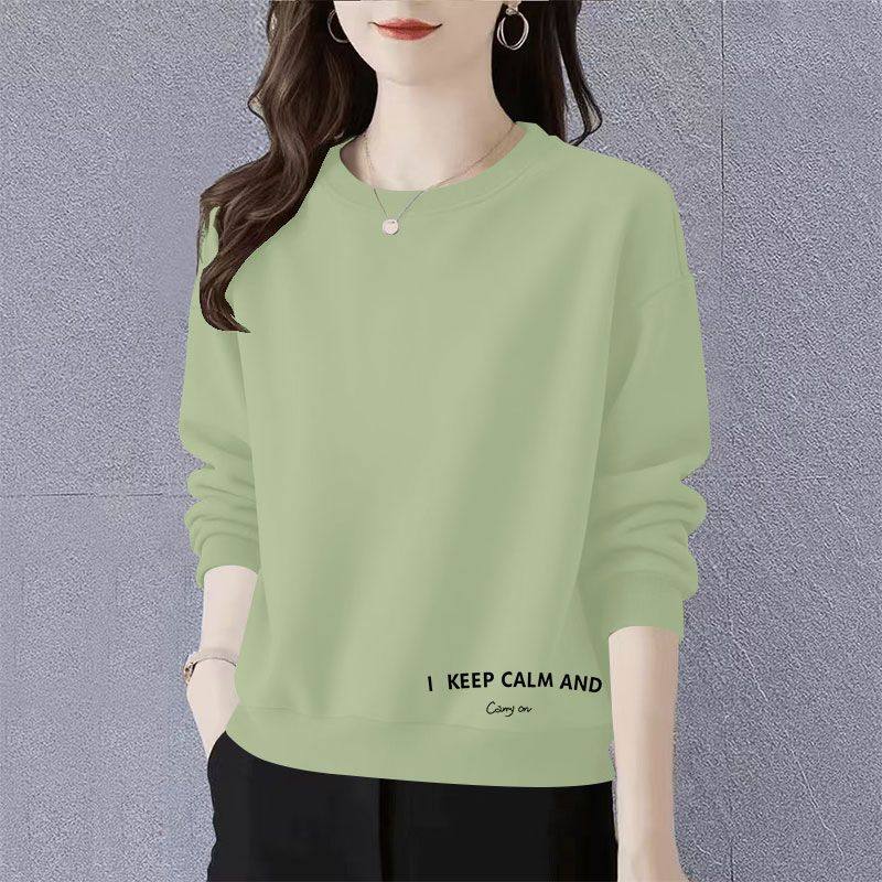 时尚纯棉简约圆领卫衣女秋冬款洋气宽松显瘦百搭韩版减龄长袖上衣