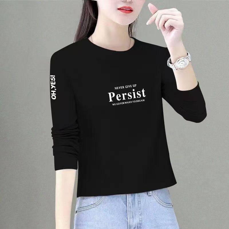 随机印花   春秋季纯棉女士t恤长袖韩版宽松短款洋气打底衫女上衣