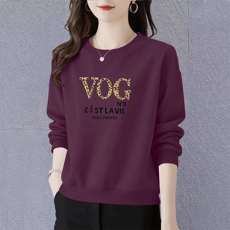 韩版宽松纯棉印花长袖卫衣女秋冬季洋气圆领百搭显瘦外穿女士上衣