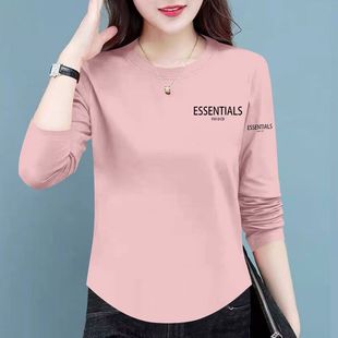 100纯棉t恤长袖打底衫女春秋季韩版宽松显瘦简约休闲洋气减龄上衣