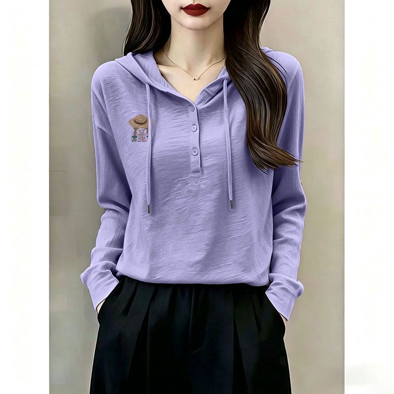 纯棉连帽长袖T恤女秋季遮肉
