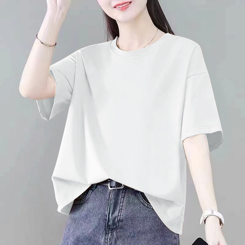 纯棉T恤女装短袖夏季圆领休闲显瘦气质潮流简约纯色百搭上衣女ins