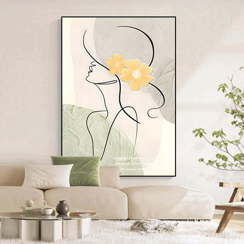 现代抽象壁画玄关装饰画客厅沙发墙人物线条艺术走廊过道挂画