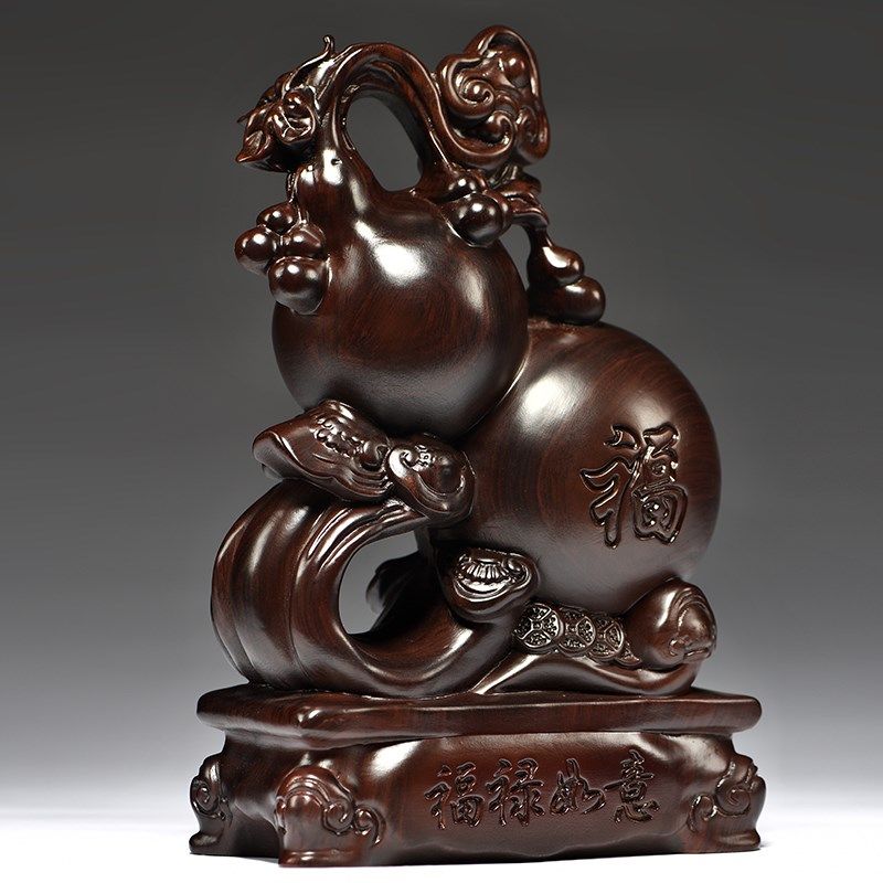 黑檀木雕如意葫芦家居客厅电视柜装饰红木工艺品业乔迁送礼