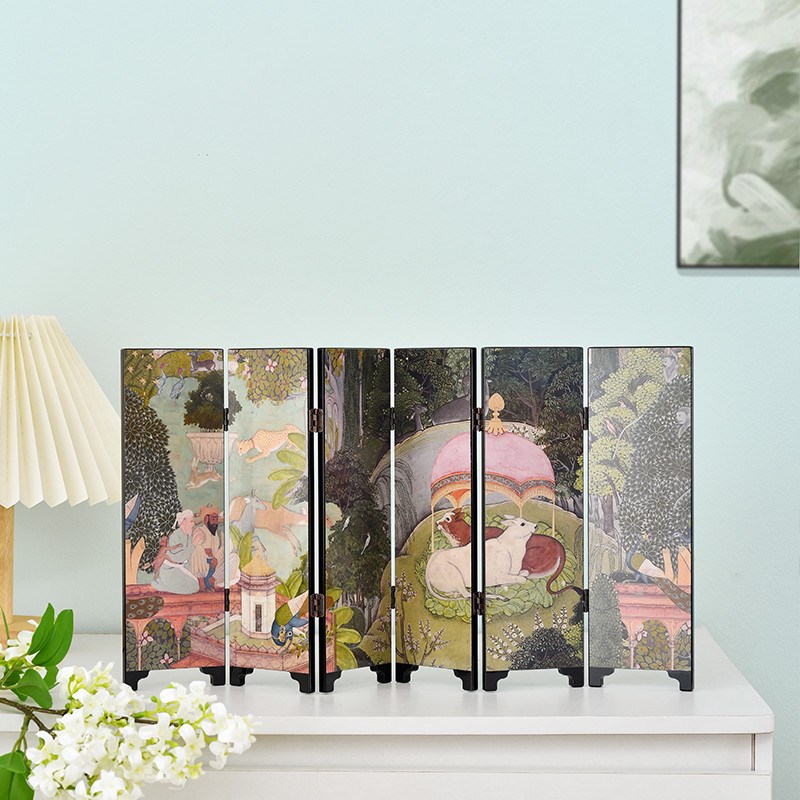 南洋风桌面小屏风面漆器玄关摆件复古电视柜装饰礼品送人礼盒装