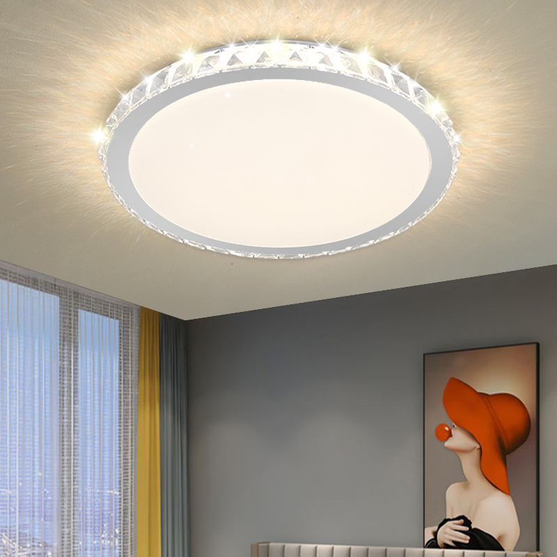 现代简约新款led卧室圆形仿钻水晶灯 客厅房间书房吸顶灯灯具
