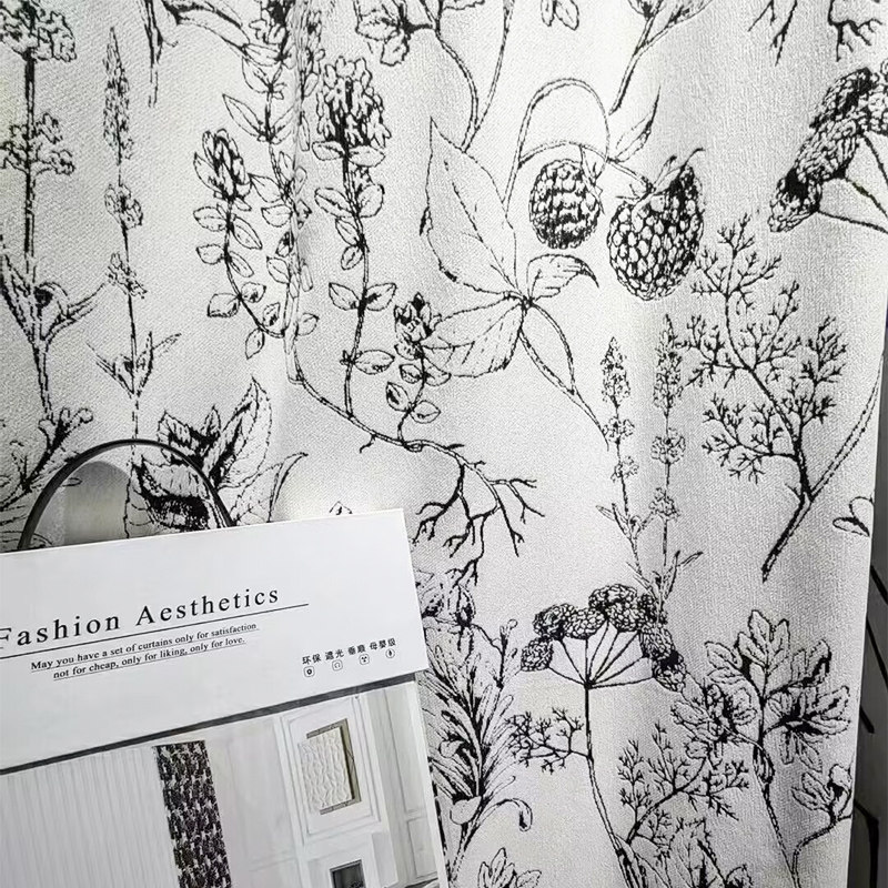 新款法式复古松果雪尼尔花布提花窗帘客厅卧室飘窗遮光布定制成品