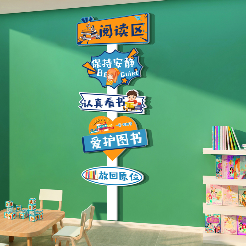 阅览室文化绘本馆角装饰阅读公约墙面布置图书区馆幼儿园环创墙贴