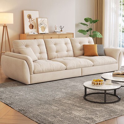 现代三位直排奶油风沙发免洗科技布客厅小户型云朵布艺沙发