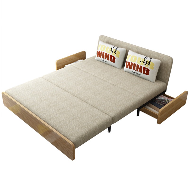 多功能客厅可折叠沙发床两用人小户型抽拉科技布实木沙发可变床