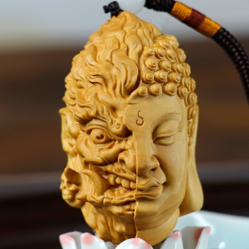黄杨木雕佛魔一念之间吊坠把玩件手把件文玩人物天然汽车挂件