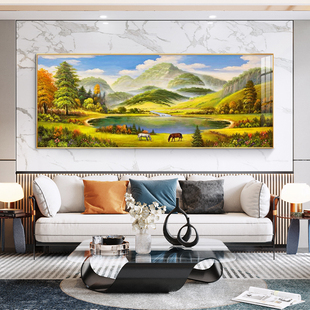 聚宝盆山水画客厅挂画沙发背景墙装 饰画办公室壁画风景画油画靠山