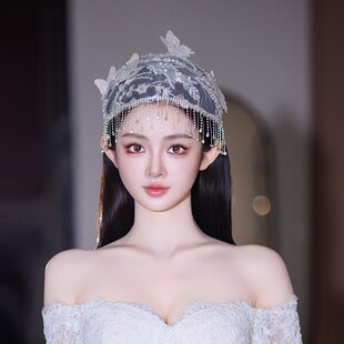 新款新娘头饰蕾丝唯美手工覆古小众时尚帽子发饰水母流苏帽发饰