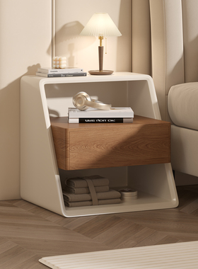 现代简约床头柜实木设计感奶油风极简环保烤漆床边柜创意卧室边几