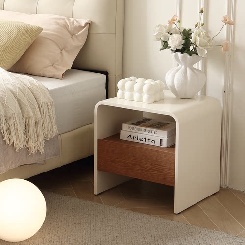 现代简约床头柜实木烤漆奶油风