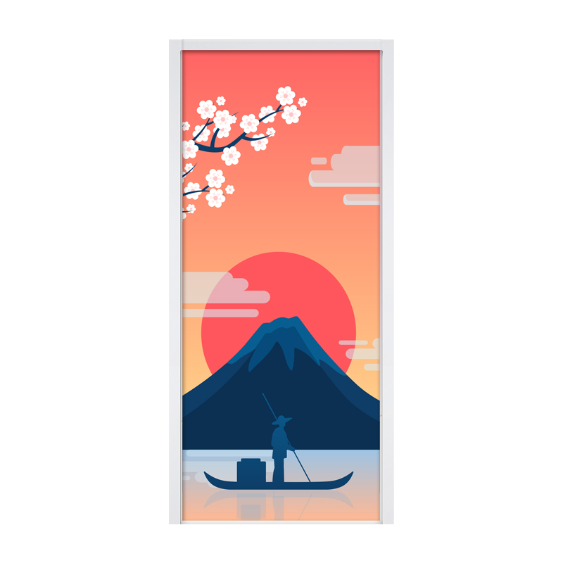 日式风格酒店料理富士山整张门贴画自粘防水玻璃移门装饰广告贴画图片