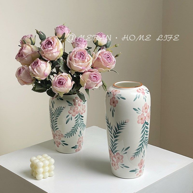 手绘青瓷新陶瓷瓶高级感复古水养插鲜客厅装饰品,家居饰品,花瓶,淘宝优惠券,粉丝福利购,淘宝优惠卷