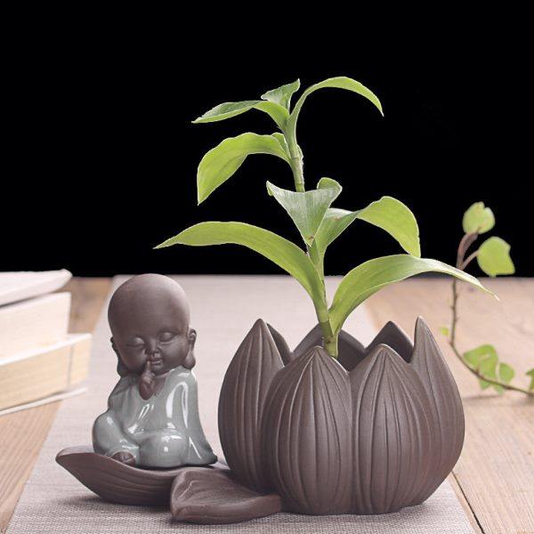 莲花小和尚多肉花盆如来佛仿石古典花盆禅意紫砂陶瓷花盆家居摆件