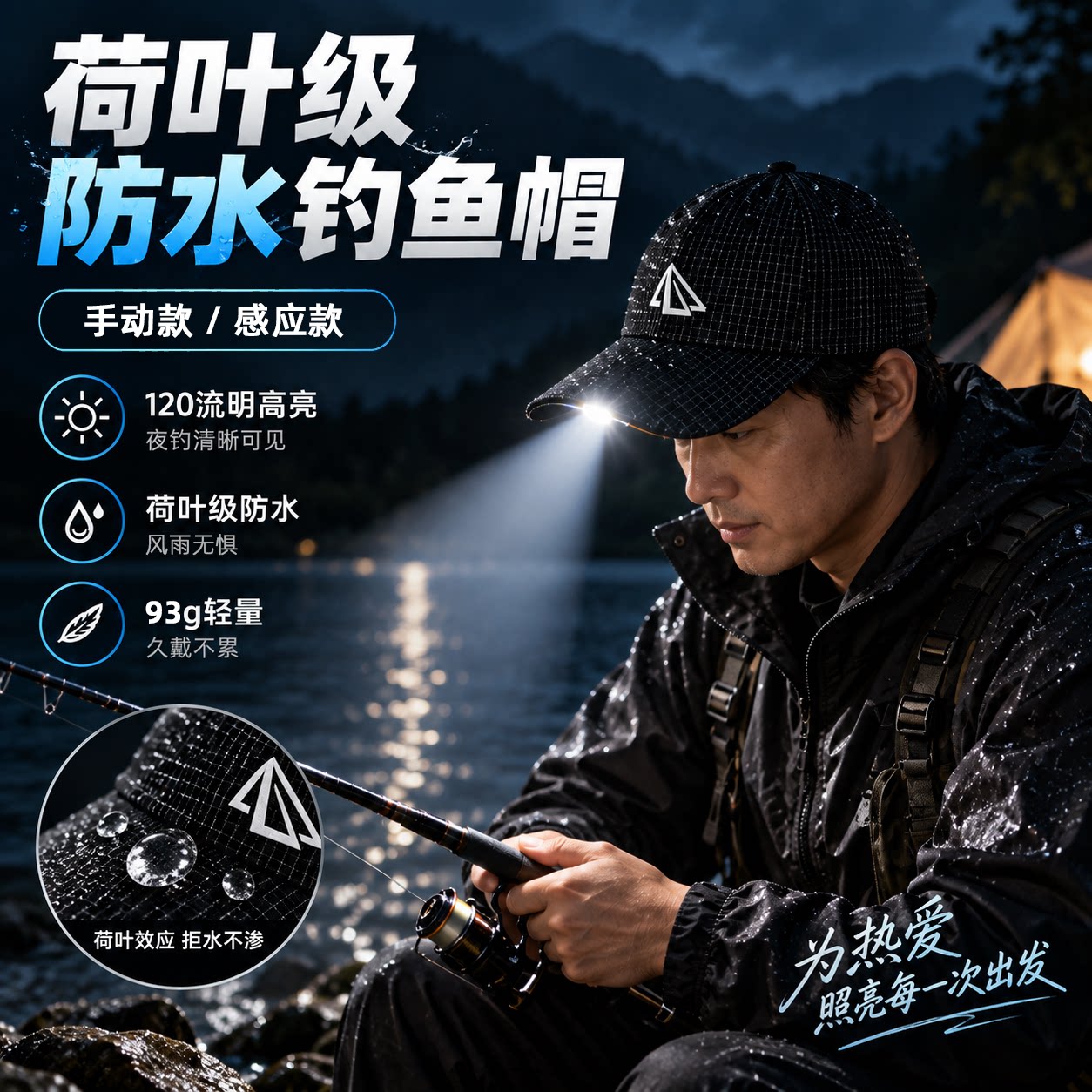 荷叶级防水智能感应钓鱼照明灯帽