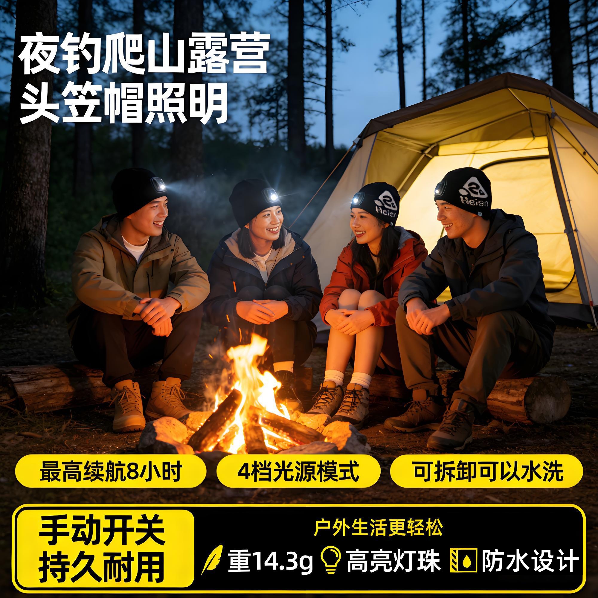 户外头灯帽子一体露营登山冬季防风保暖男女夜钓头戴式头笠帽照明