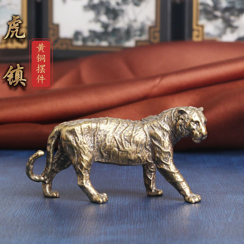 纯黄铜虎虎生威老虎工艺品复古老物件居家K办公室桌面装饰茶宠摆