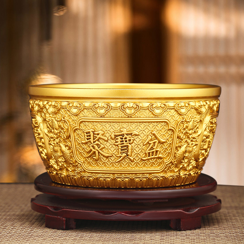 纯黄铜麒麟聚g宝盆摆件五福双龙客厅店铺公司工艺开业乔迁礼品玄