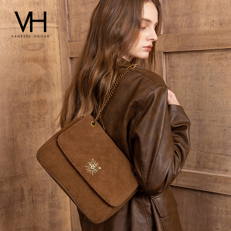VH茵然反绒包棕色美拉德单肩包