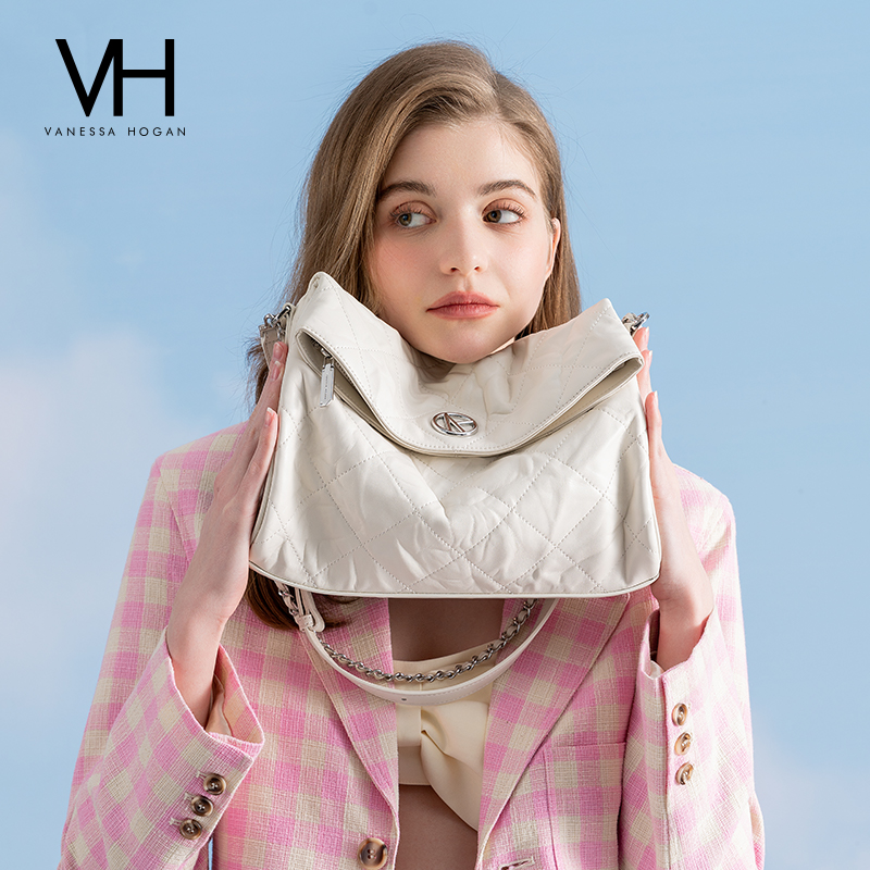 VH女包褶皱包轻奢油蜡皮单肩包