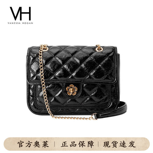 VH女包海棠菱格包真皮油蜡单肩包