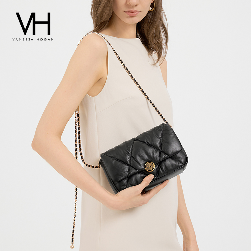 VH女包蓬蓬棱格包经典小方包小香风百搭可调节链条斜挎小包单肩包