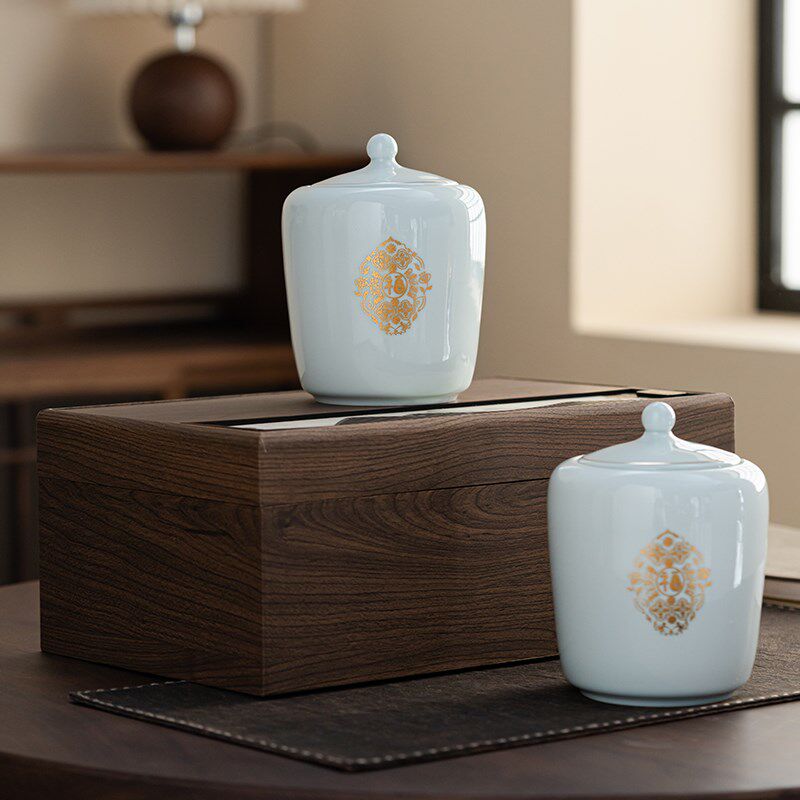 新款茶叶包装礼盒空盒陶瓷茶叶罐仿木盒高档红茶绿茶普洱送礼定制