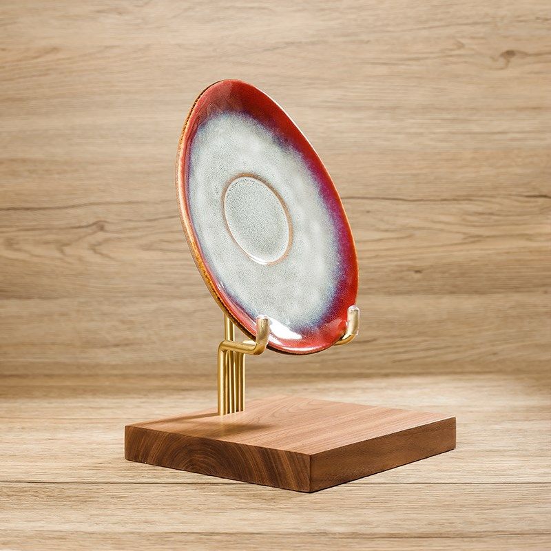 茶饼盘子底座胡桃木展示架奇石牌工艺品装饰盘瓷盘置物支架子