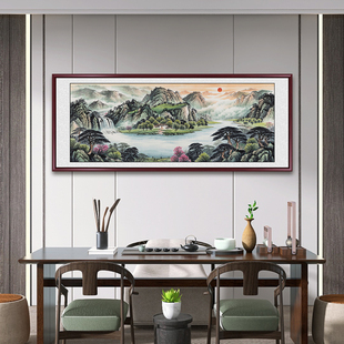 国画流水生财山水风景画办公室客厅装饰画海纳百川挂画背景墙壁画