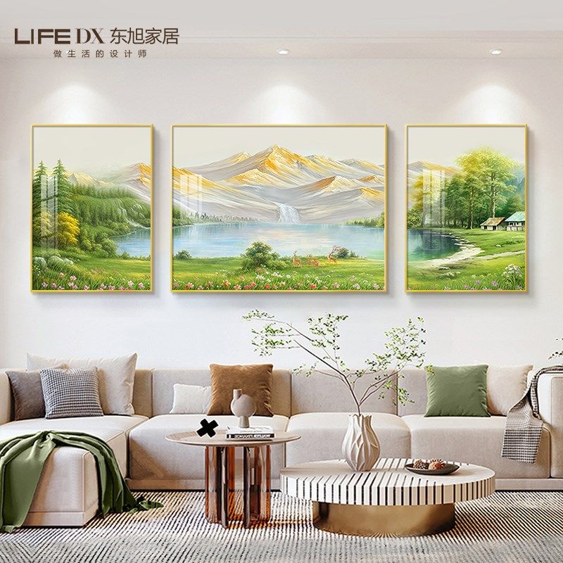 日照金山客厅装饰画山水风景手绘油画沙发背景墙挂画大气壁画