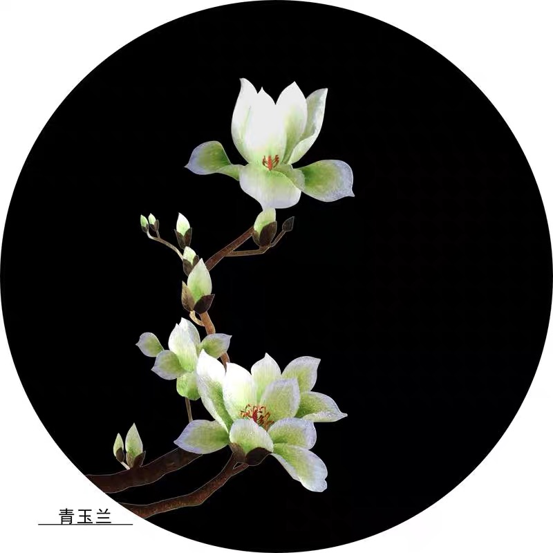 [] 苏绣diy初学 黑底青玉兰花 手工刺绣材料包