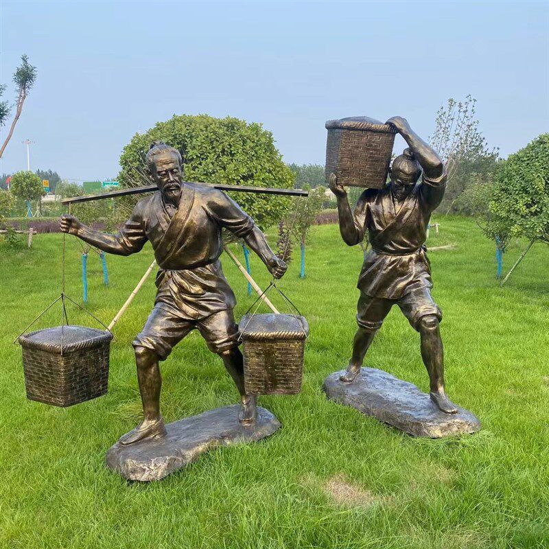 玻璃钢农耕人物雕塑文化牛拉犁民俗浮雕园林仿铜人物铸铜摆件定制