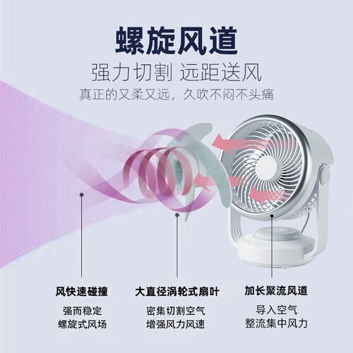 空气循环扇自带夜灯充电超大风力房电扇小型台式办公桌床卧室静音