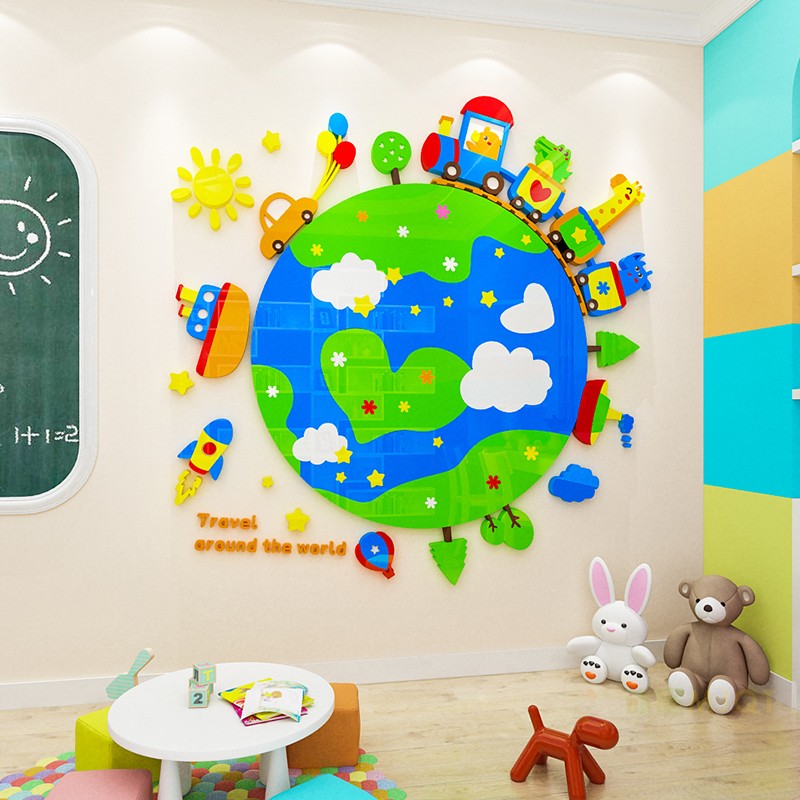 幼儿园环创主题卡通地球3d立体墙贴画儿童房卧室床头墙面装饰布置图片