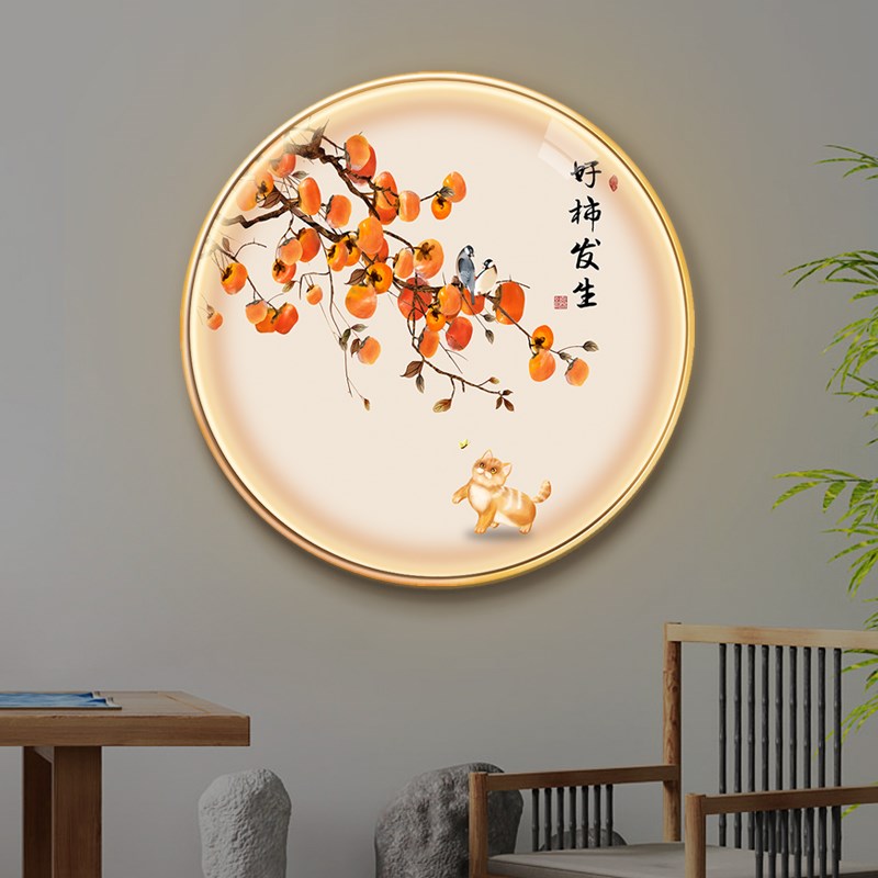 事事如意灯画圆形led发光带灯装饰画过道玄关轻奢壁画卧室挂画图片