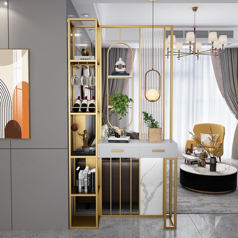 客厅玻璃屏风隔断遮挡带置物抽屉现代玄关入户带酒柜免安装