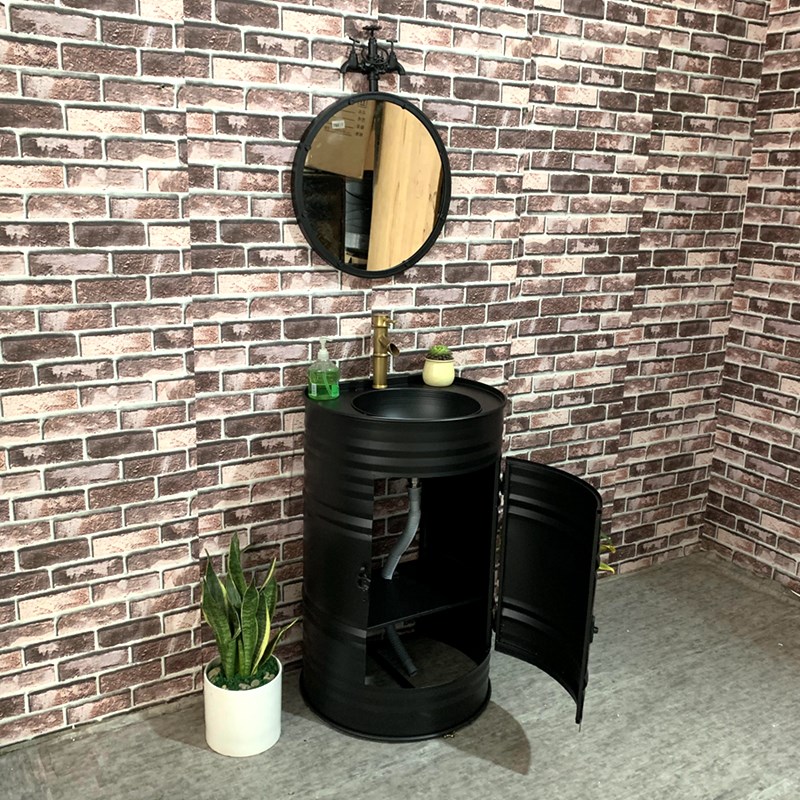 LT工业风铁艺复古创意油桶立柱盆池卫生间酒吧落地式洗手台盆